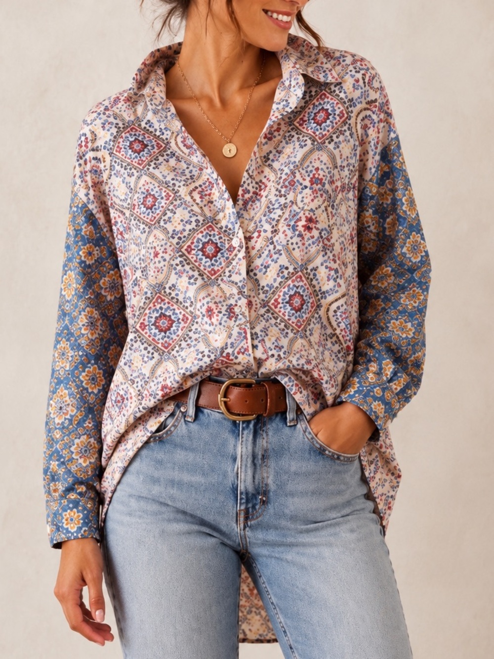Anthropologie brand Contrast button down floral top  SM